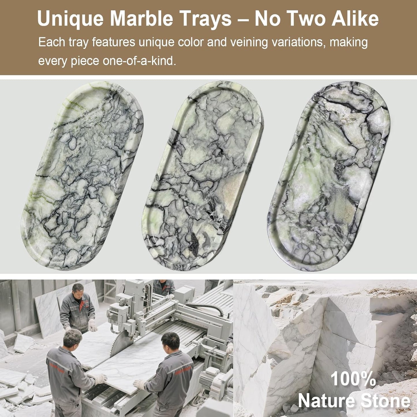 Natural Marble Vanity Tray - Moujings Genuine Marble Perfume Tray for Bathroom Decor, Stone Bathroom Vanity Organizer Tray for Kitchen Counter, Candles, Jewelry, Coffee, Makeup, Key