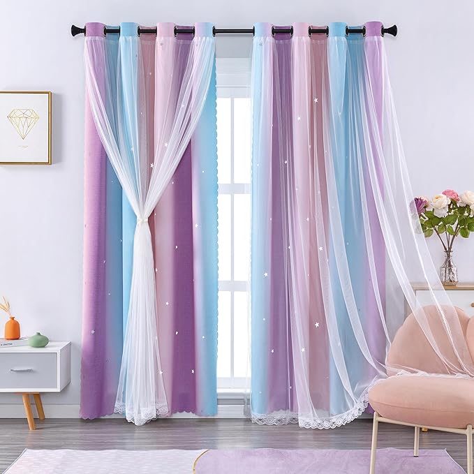 XiDi Curtains for Bedroom Decor, Rainbow Pink Purple/62/63 by Addsomecolortolife