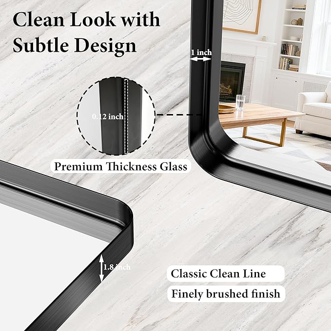 28x32 Inch Black Metal Framed Bathroom Mirror - Image 6