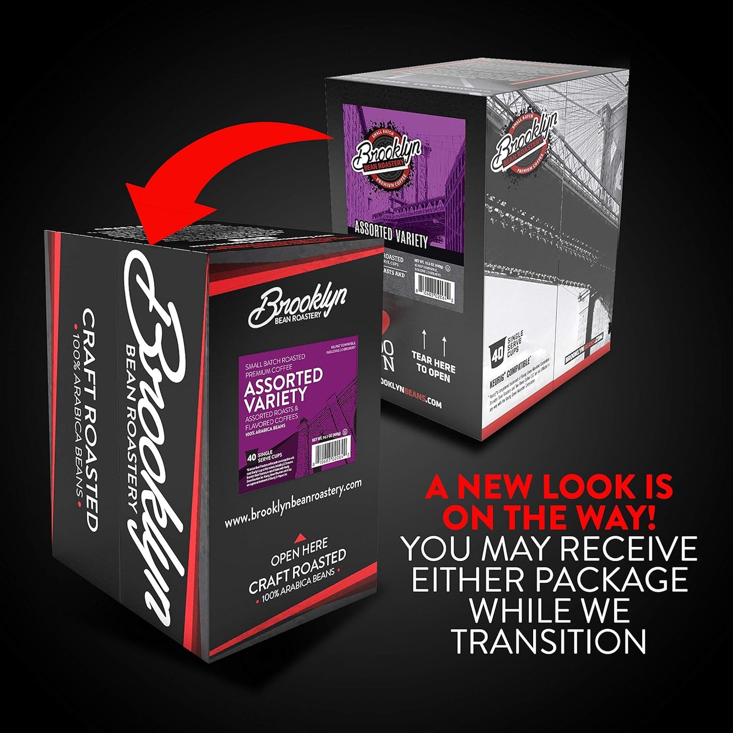 Brooklyn Beans Coffee Pods, Assorted Gourmet Variety Pack - Compatible with Keurig 2.0 K Cup Brewers, 40 Count, A Mix of Gourmet Flavors