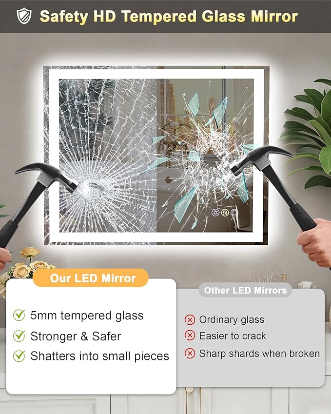 24x36 LED Bathroom Mirror with Lights, Super Bright Front & Backlit Vanity - Image 5