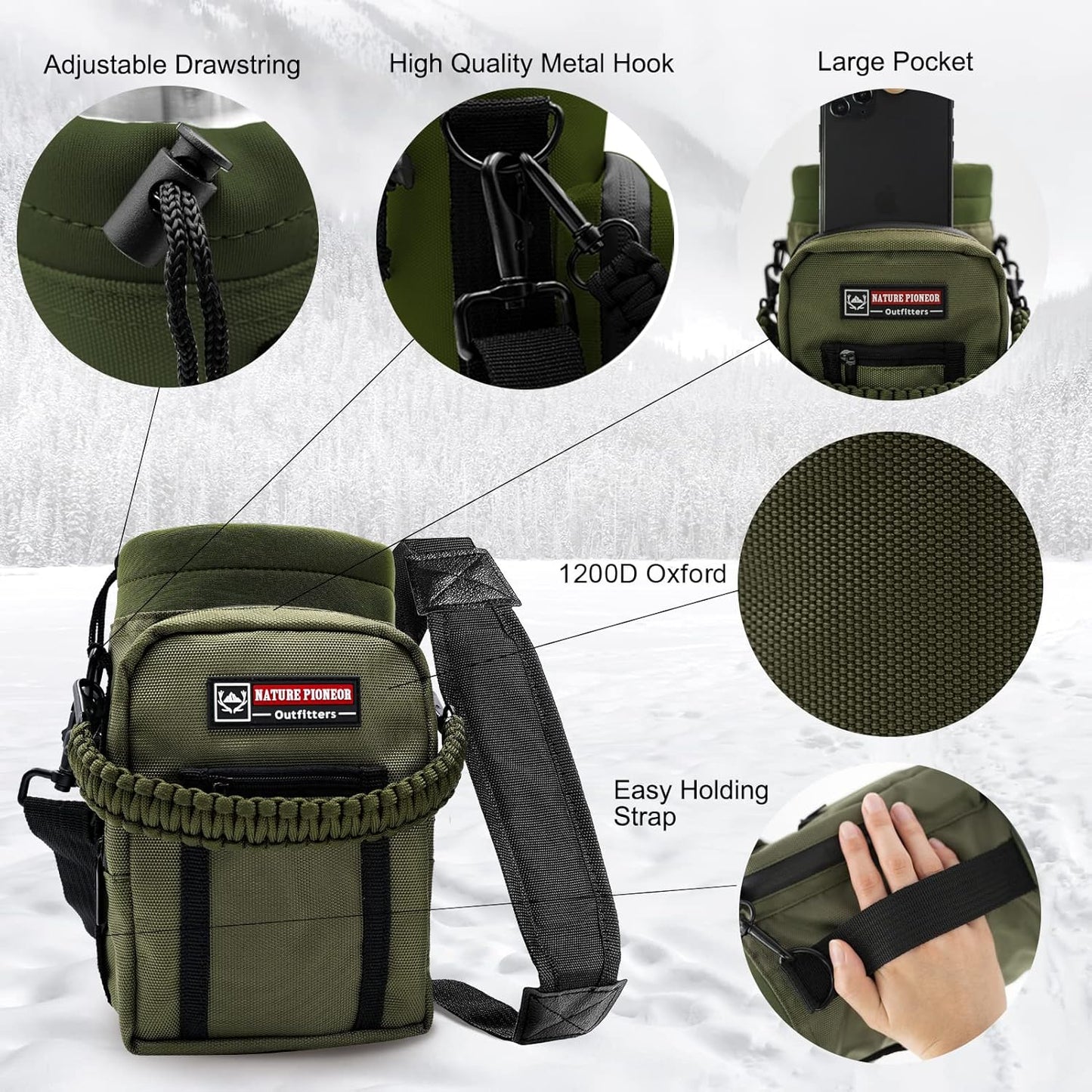 NATURE PIONEOR Insulated Water Bottles with Straw - 64oz Stainless Steel Vacuum Bottle with Holder/Carrier/Sleeve - Reusable 18/8 Food Grade Half Gallon Water Jug