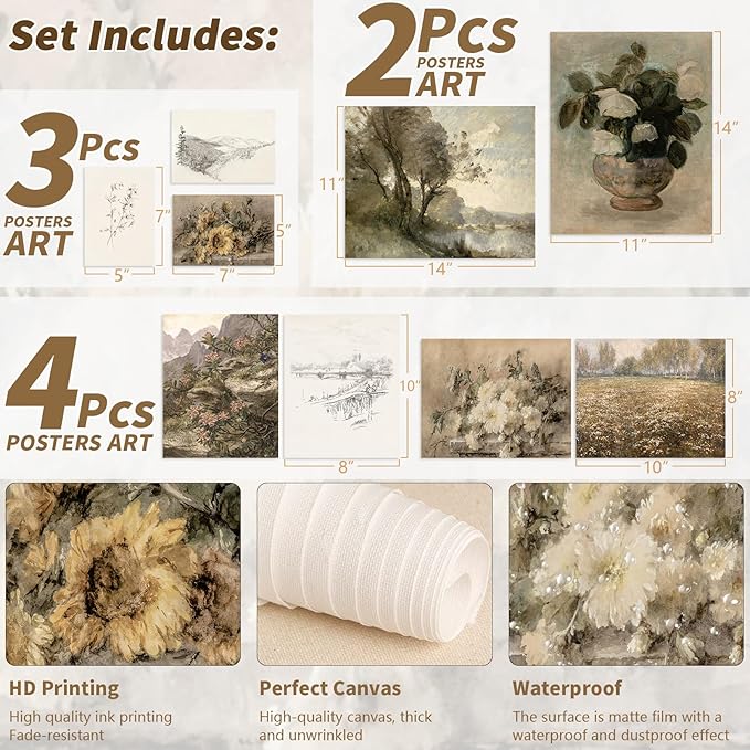 9Pcs Vintage Wall Art Decor Prints Neutral Gallery Farmhouse Wall Decor Nature - Image 2