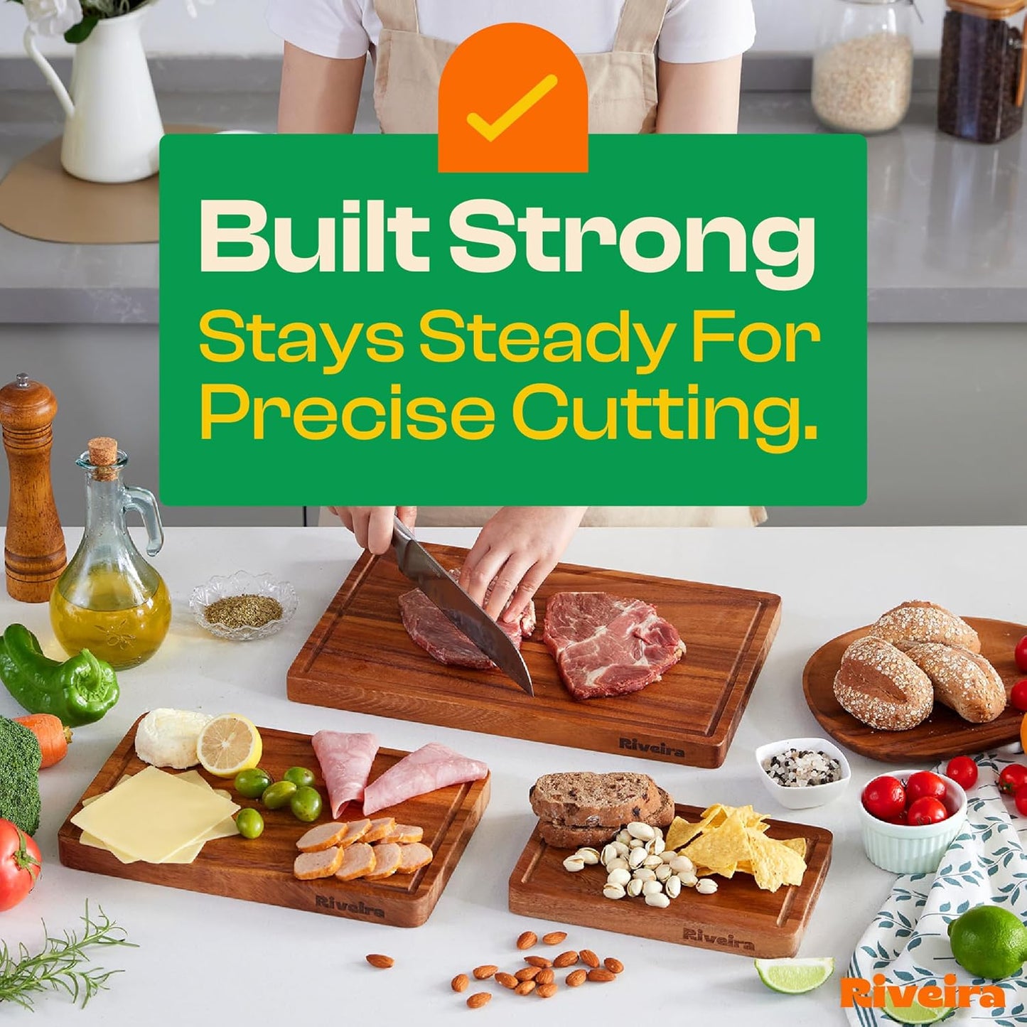 Riveira Walnut Wood Cutting Board – Versatile And Durable: Set Of 2 Pcs Rectangular Wooden Cutting Board – Natural Wooden Cutting Boards For Kitchen – Complete Walnut Wooden Chopping Board