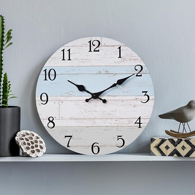 KECYET Wall Clock 8 Inch Silent Non-Ticking Coastal Beach Style Wall Clocks - Image 2