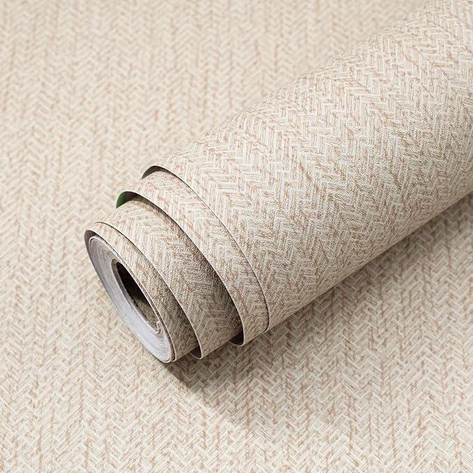 Grasscloth Peel and Stick Wallpaper Beige Contact Paper 15.7inch x 196.8inch by lenify