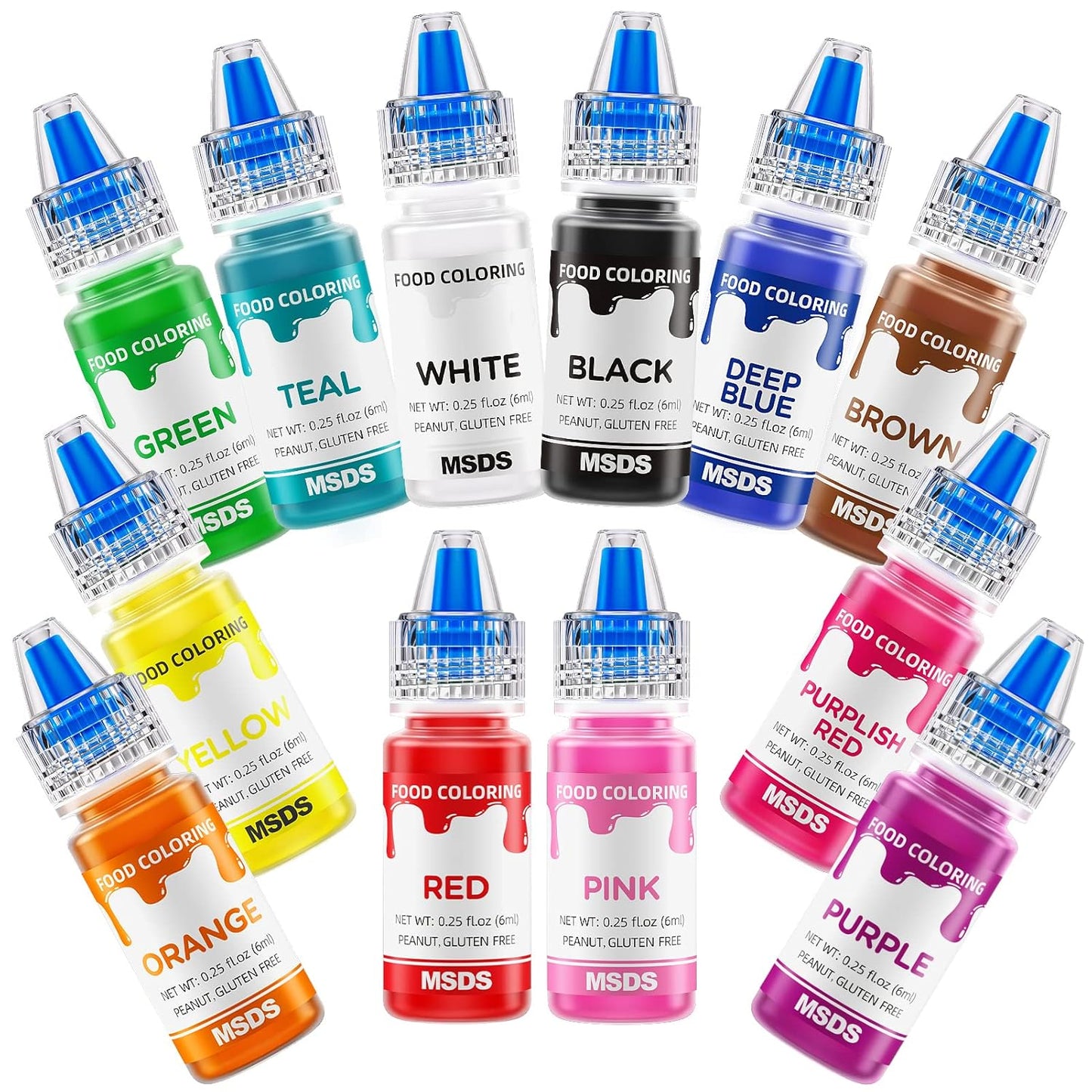 12 Color Food Coloring Set - Vibrant Liquid Food Colors Frosting Dye Tasteless for Baking, Cake Decorating, Easter Egg, Royal Icing, Fondant, Macaron - 0.25 Fl. Oz Bottles