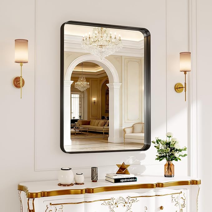 Matte Black Metal Framed Vanity Rounded Rectangle Bathroom 24X32 Inch Mirrors - Image 8