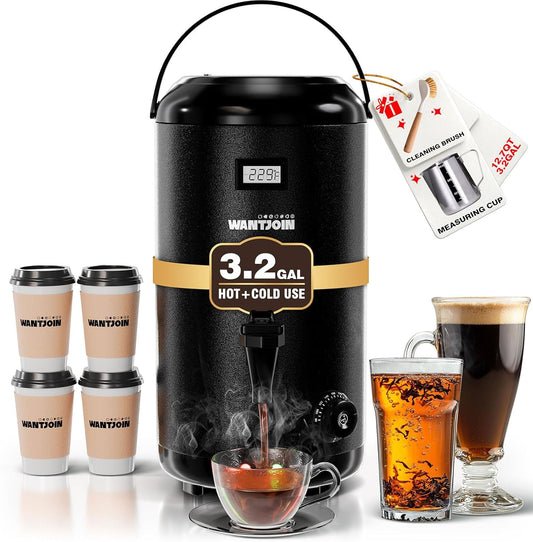 WantJoin Electric Heating Beverage Dispenser-75 Cup Hot&Cold water Urn-Stainless Steel Premium 12 L/3.2 Gallon Hot Drink Dispenser with Spigot for Coffee & Hot tea,Cold Milk,Water,Juice(Black)