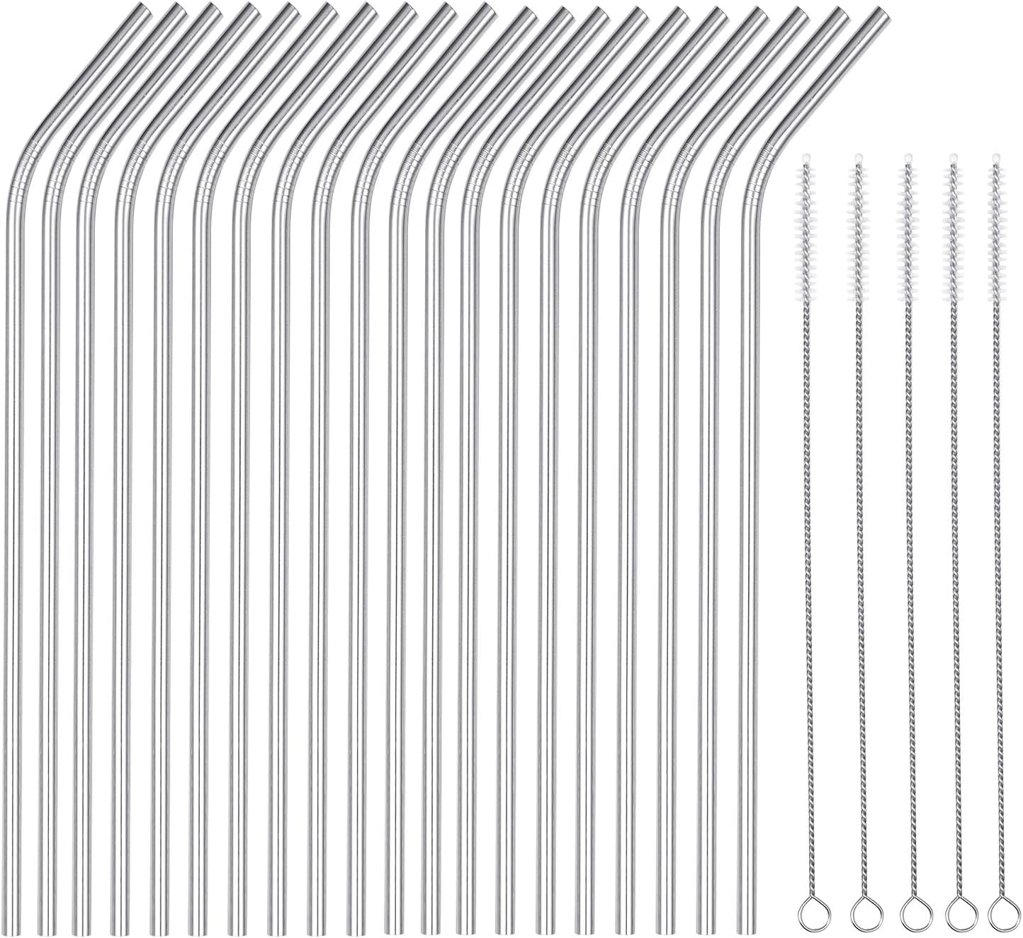 25 Piece Set Stainless Steel Straws Ultra Long 10.5 Inch Drinking Metal Straws Reusable Drinking Straws for 20 30 OZ (20 Bent| 5 Brushes)