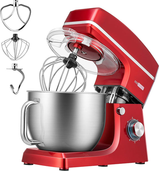 VIVOHOME 7.5 Quart Stand Mixer, 660W 6-Speed Tilt-Head Kitchen Electric Food Mixer with Beater, Dough Hook, Wire Whip, and Egg Separator, Red