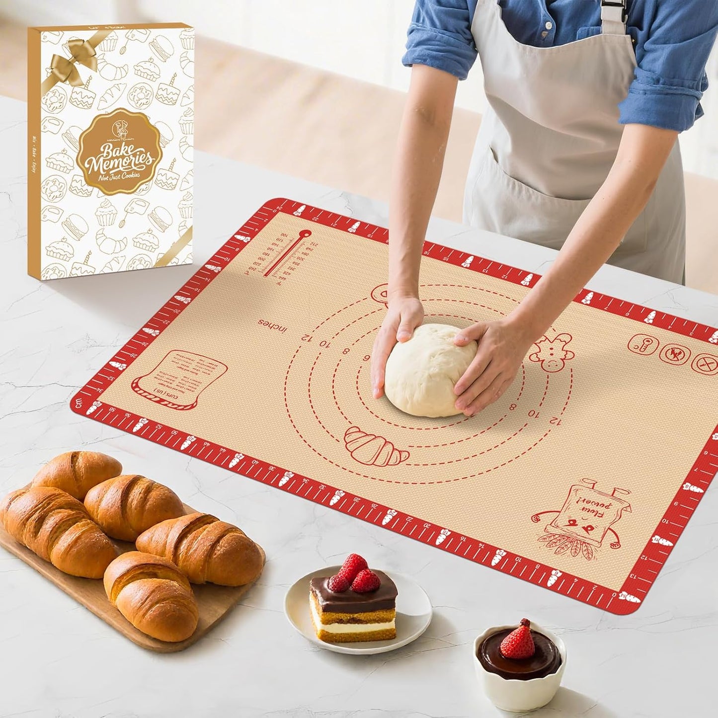 Non-Slip Silicone Baking Mat - 20x28 inch Extra Thick Pastry Mat with Measurements for Sourdough, Macarons, Bread, Pizza, Dough Rolling, Kneading, Oven Mat Heat Resistant to 480°F Gift for Baker