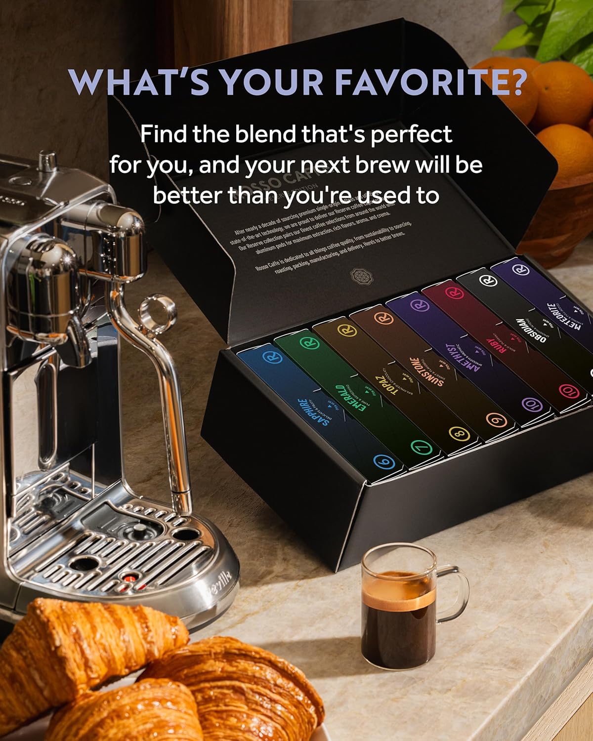 ROSSO CAFFÈ Espresso Coffee Pods for Nespresso Original Machines - 80 Capsules Variety Pack, 8 Signature Flavors, Medium to Dark Roast - Made in Italy