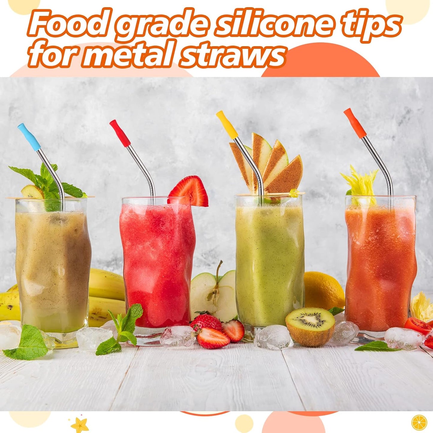 Zhehao 200 Pcs Silicone Straw Tip Multicolored Straw Tip Cover Reusable Silicone Cover Metal Tip for 6mm Outer Diameter Metal Stainless Steel, 11 Assorted Color