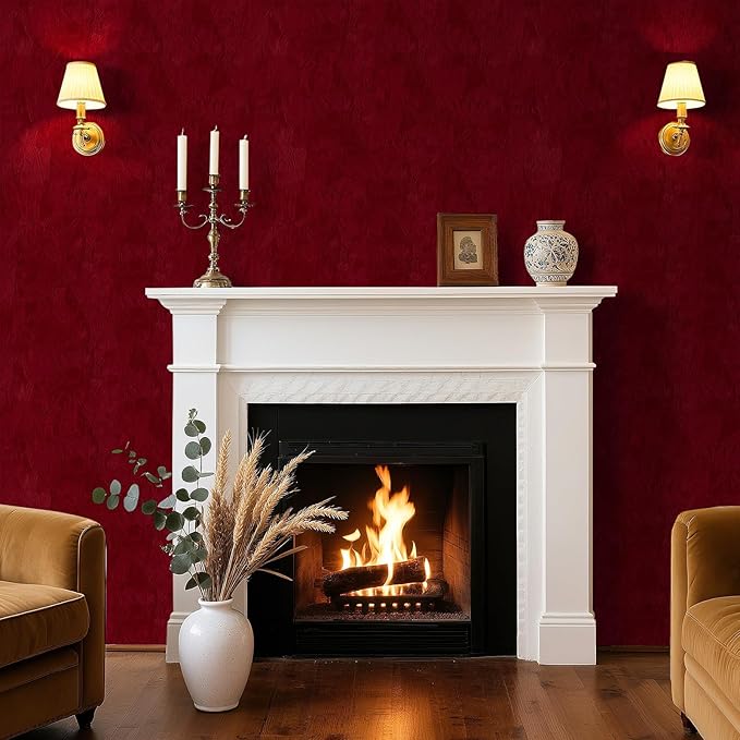 30"x317" Large Size Dark Red Contact Paper Self Adhesive Velvet Wallpaper Peel - Image 6