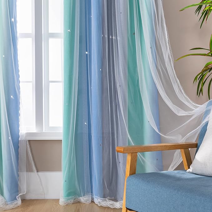 XiDi Curtains for Bedroom Decor, Rainbow BluGrenGrey-34-45 - Image 3