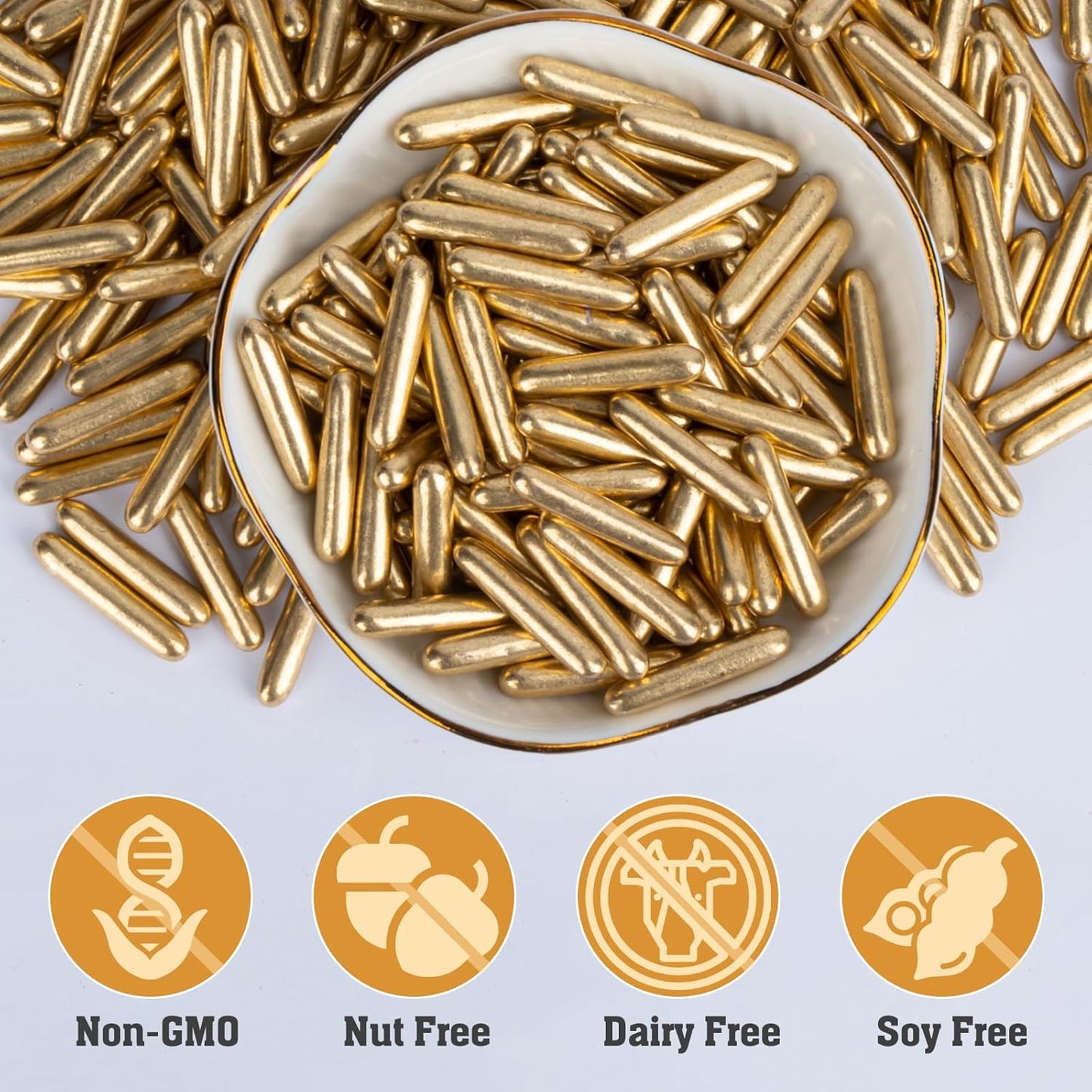 Twisweet Gold Rods Sprinkles, Edible Sugar Sprinkles for Cake Decorating, Candy Rods for Baking, Cake Topper Ice Cream Cupcake Cookie Donut Decorations, Wedding Valentines Birthday Party Christmas Easter Supplies (130g/4.58oz)