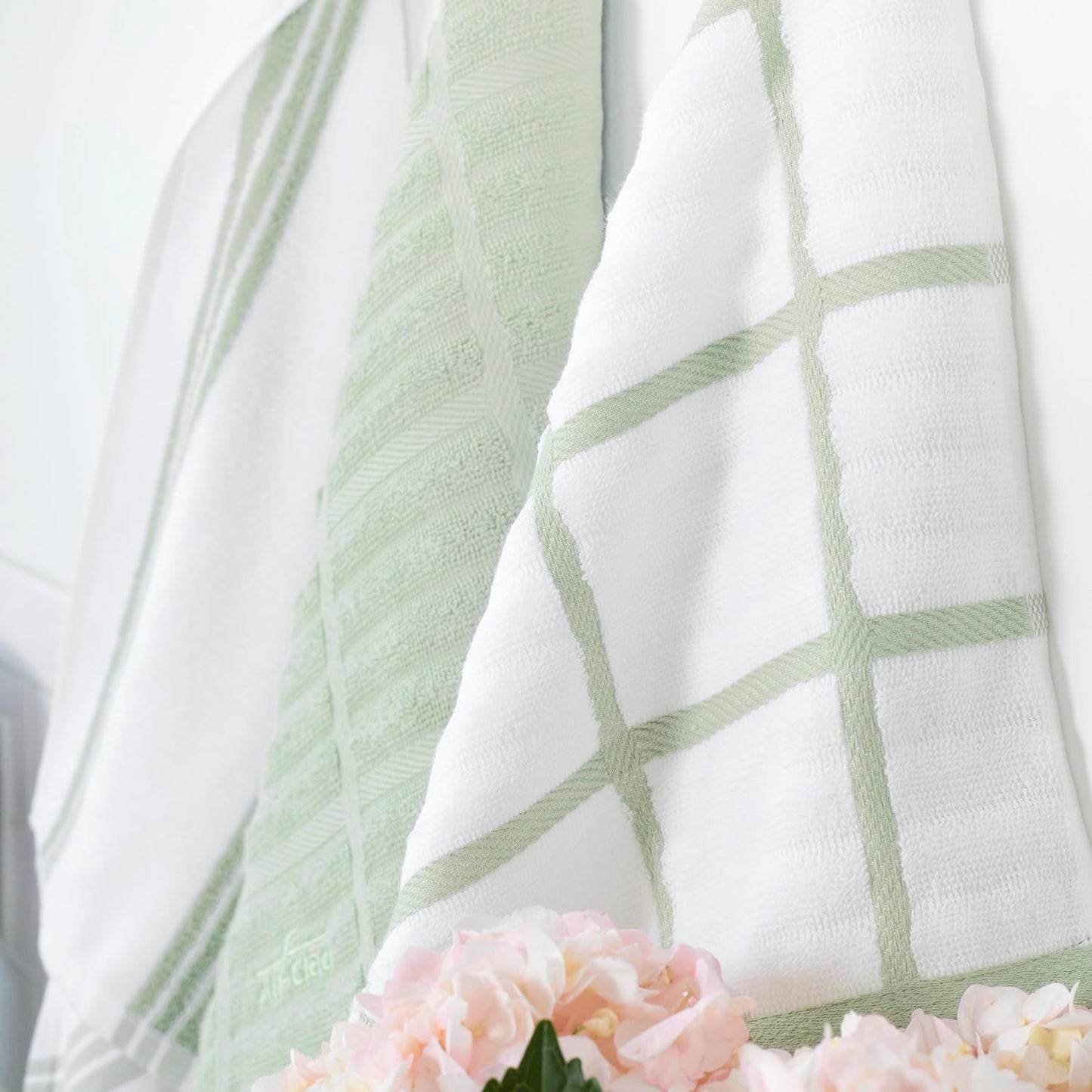 All-Clad Checked Kitchen Towel: Highly Absorbent, Super Soft Long Lasting - 100% Cotton, 17"x30" Tea Towel for Cleaning & Drying Dishes, Pans, Glassware, or Countertops, (1-Pack), Fennel