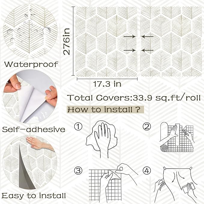 Modern Peel and Stick Wallpaper 17.3''×276'' Self Adhesive Wallpaper Boho - Image 3