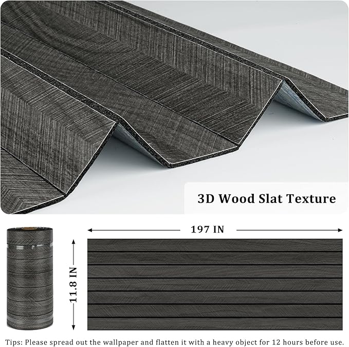 Grey/Black 3D Wood Panels for Wall Decor 197"x11.8" Peel and Stick Faux Wood - Image 3