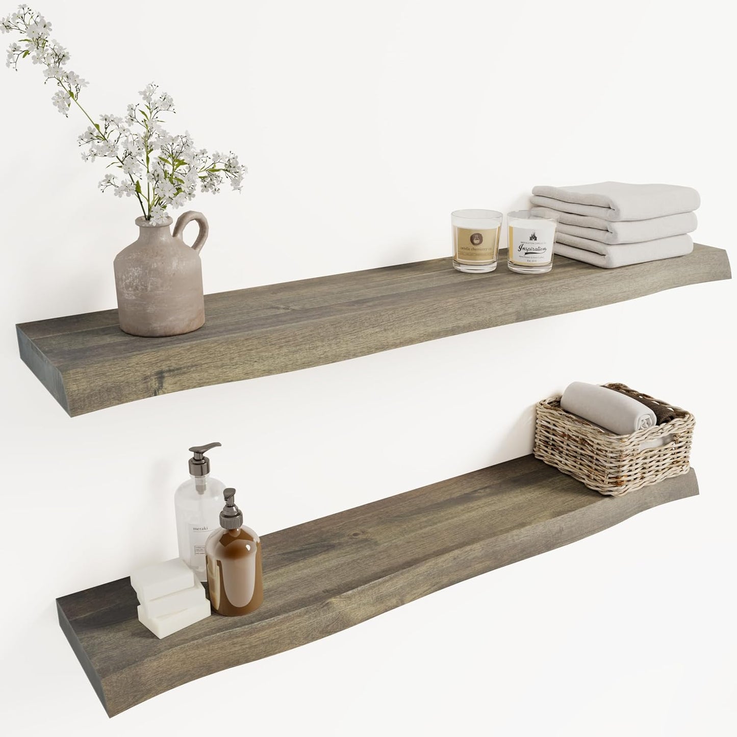 36" Acacia Live Edge Floating Shelves Set of 2 - Wall Mounted Wooden Shelf for Stylish Home Décor - Mocha Color 36x7.5x1.5 Inches