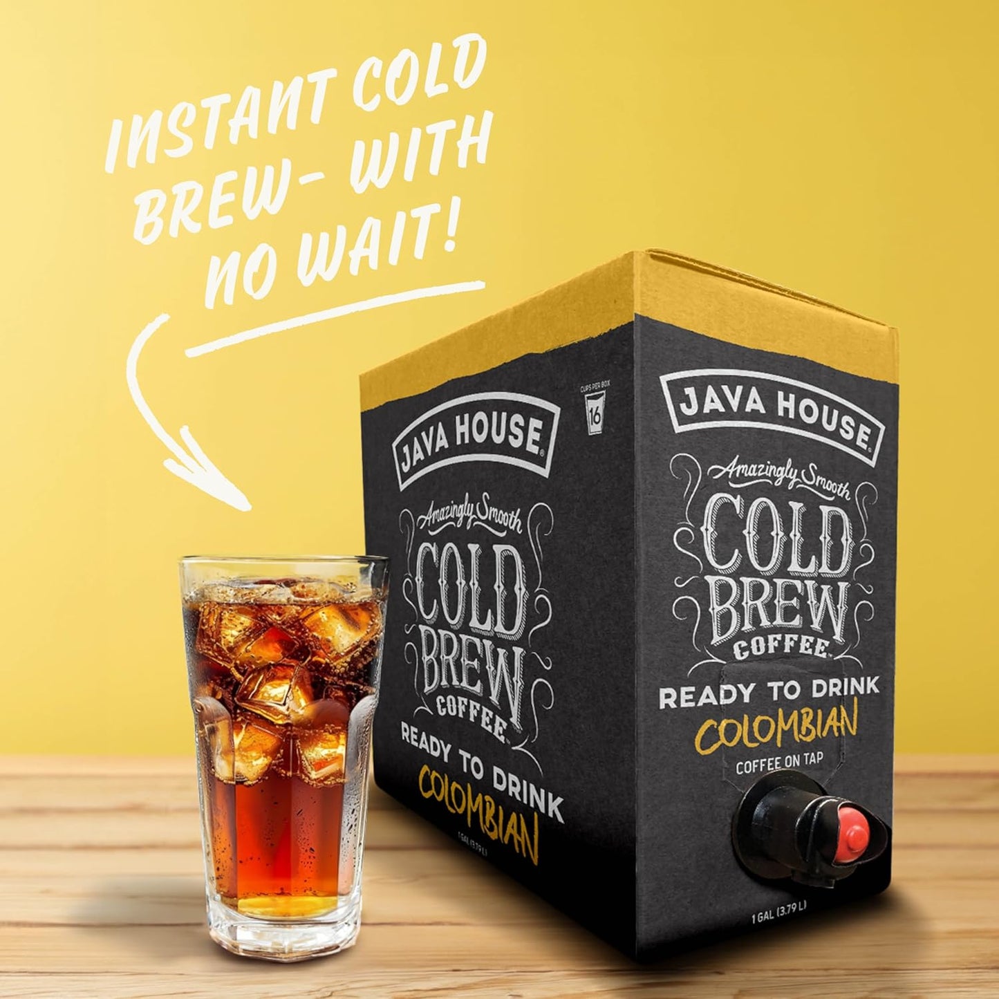 Java House Cold Brew Coffee on Tap (Pack of 2) – Premium 100% Arabica Medium Roast – Smooth Colombian Flavor with Chocolate & Caramel Notes – 1 Gallon Box (16 Servings) – Ready to Drink, No Brewing Required, Fridge-Friendly