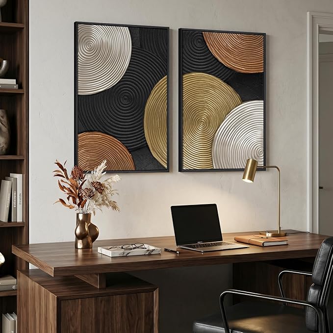 Large Framed Abstract Circles Wall Art Set of 2 - Image 2