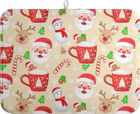 Christmas Gingerbread Man Dish Drying Mat Winter Snowflake Snowman Xmas Kitchen Drying Mat Dish Dryer Mat Absorbent Microfiber Dish Drying Mat Dish Draining Mat for Christmas Decorations 18x24 inch