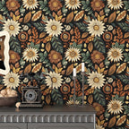 Boho Wallpaper Peel and Stick, Vintage Black Brown/Green Floral Contact Paper - Image 8