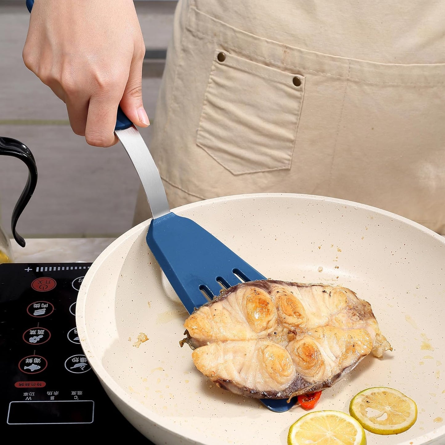 To encounter 5 Pieces Silicone Spatula Set, Non-Stick Silicone Turner Spatulas, Heat Resistance Cooking Utensils, Flip Turner for Fish, Egg, Pancake, Navy Blue