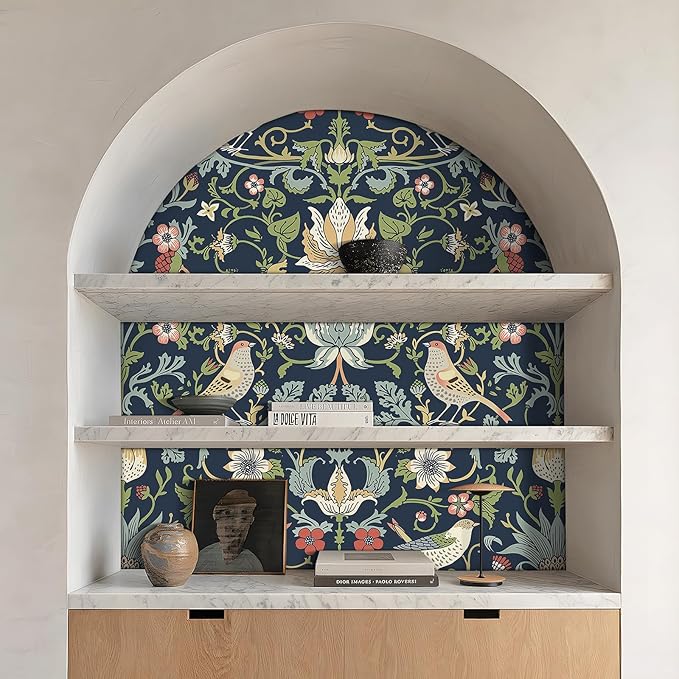 FunStick 17.5"x354" Dark Blue William Morris Wallpaper Vintage Antique Leaves - Image 5