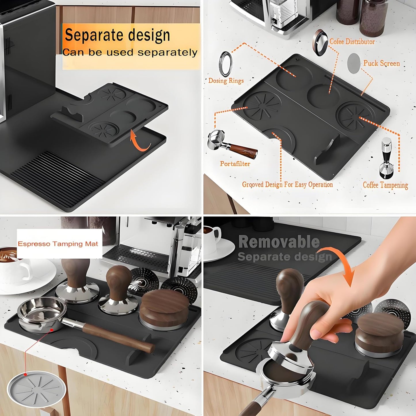 Silicone Coffee Mat with a removable tamper mat for Ninja Luxe Cafe Accessories,23.5"x15.7"Anti-Slip Heat-Resistant Coffee Bar Mat for Ninja Luxe Cafe Espresso Machine