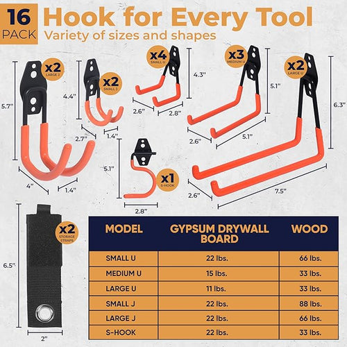16 Pack Steel Heavy Duty Garage Hooks Storage Hooks - Image 2