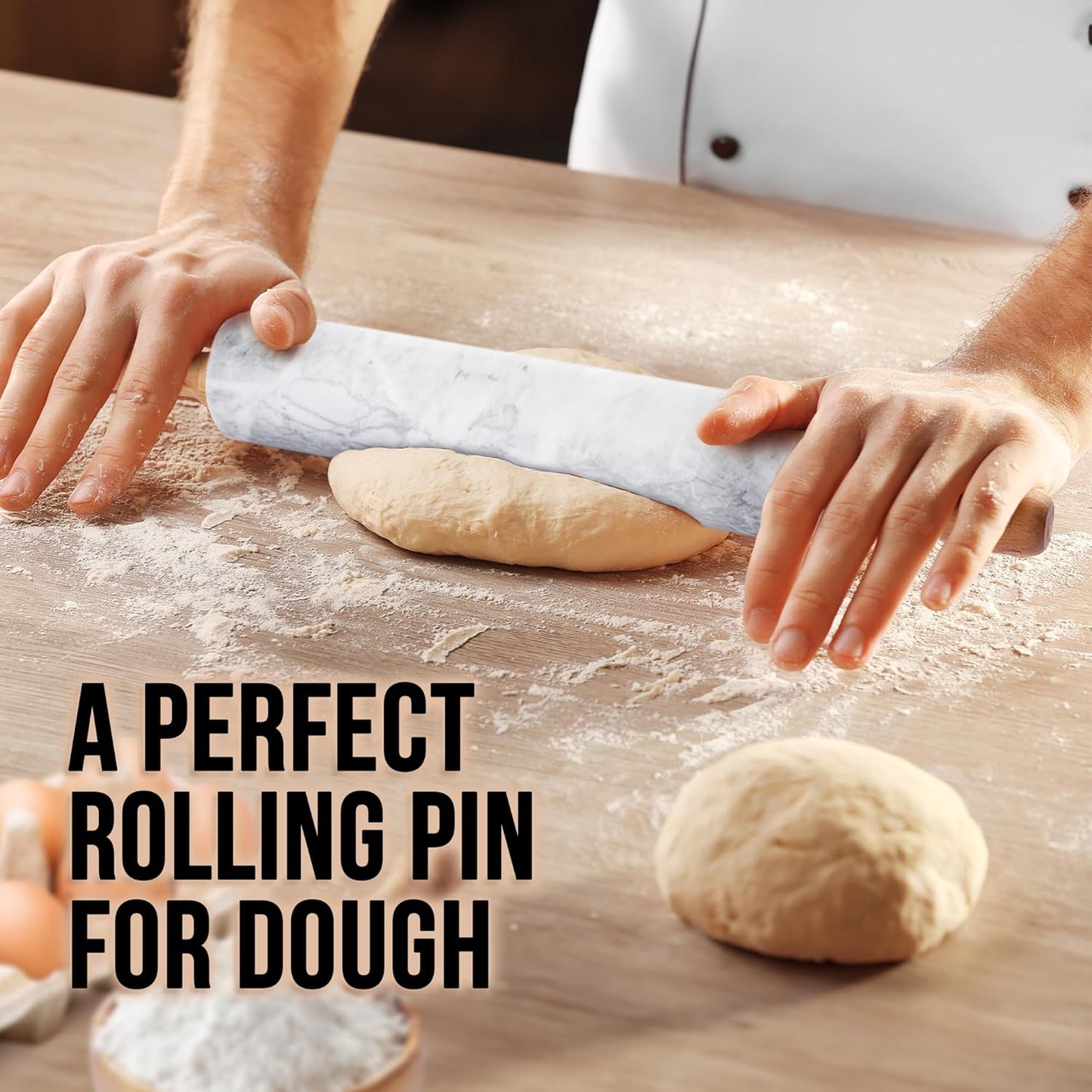 Zulay Kitchen 17-Inch Marble Rolling Pin With Stand - Polished Marble Rolling Pins For Baking With Long Beechwood Handle - Non-stick Roller Pin For Baking Pastries, Bread & Pizza