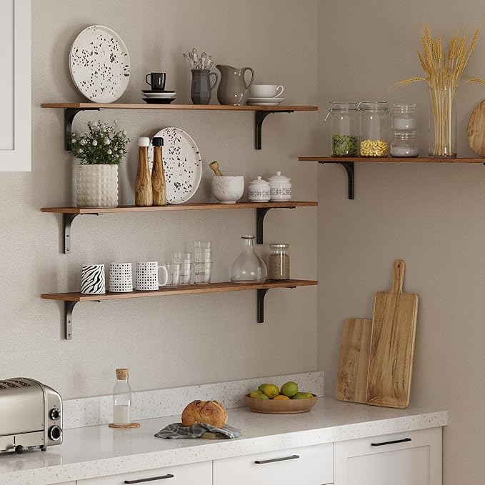 DINZI LVJ Long Wall Shelves, 47.3Inch Wall Mounted Shelves Set of 4, Extra - Image 7