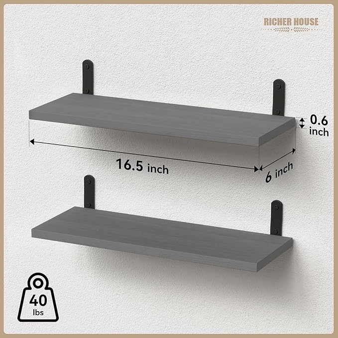 RICHER HOUSE Rustic Wood Bathroom Shelves Set of 2, Farmhouse Style Floating - Image 3