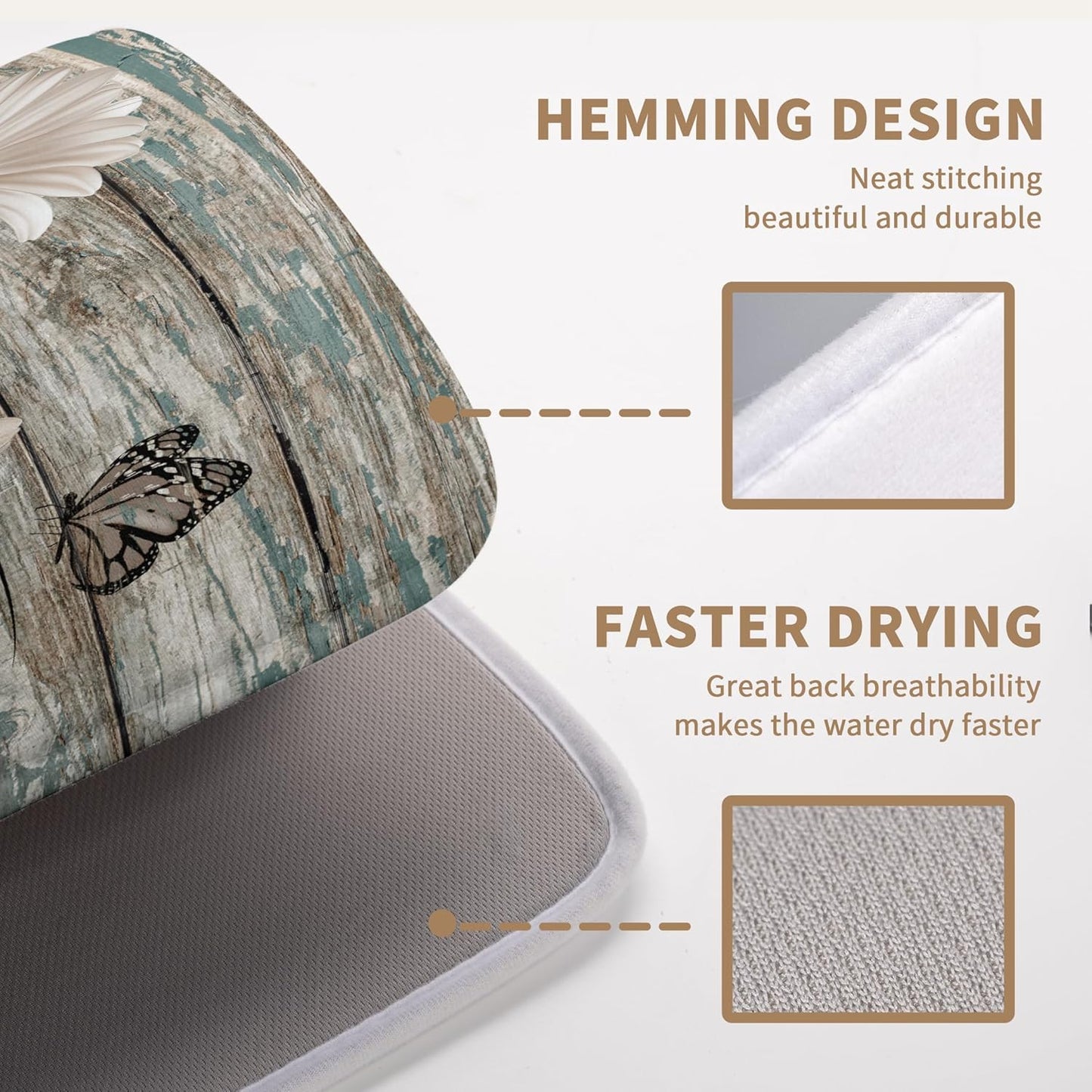 Summer Sunflower Vintage Dish Drying Mats for Kitchen Counter Country Rustic Daisy Farmhouse Kitchen Dishes Dryer Pad Fall Absorbent Dish Mat Microfiber Washable Foldable Reusable Large 18x24 in