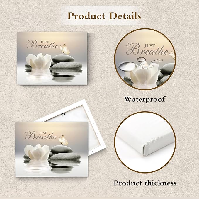 EOBTAIN Zen Flower Canvas Wall Art Bathroom Butterfly and Water Lily Stone - Image 4