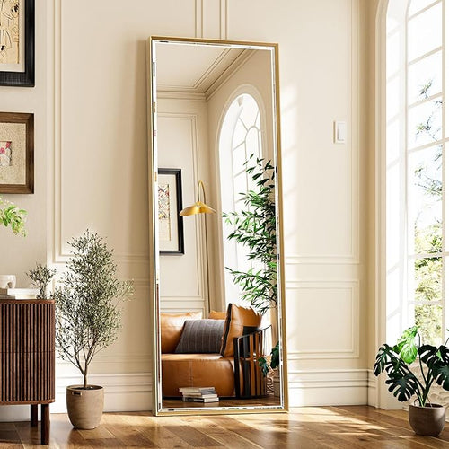 16''x 60'' Tall Brushed Gold Bathroom Mirror, Beveled Gold Frame Mirror by QUEENFUN