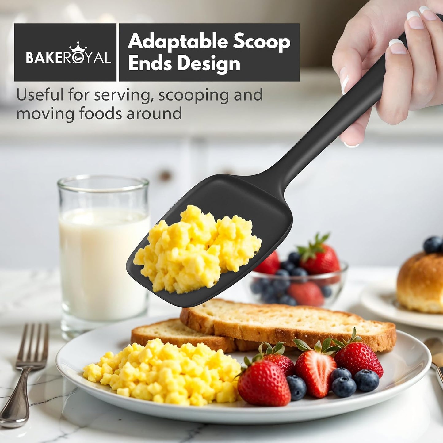 Silicone Spatula Set - 4-Piece Rubber Spatulas Silicone Heat Resistant 600°F for Everyday Task - Seamless Design Kitchen Spatulas for Nonstick Cookware - Black