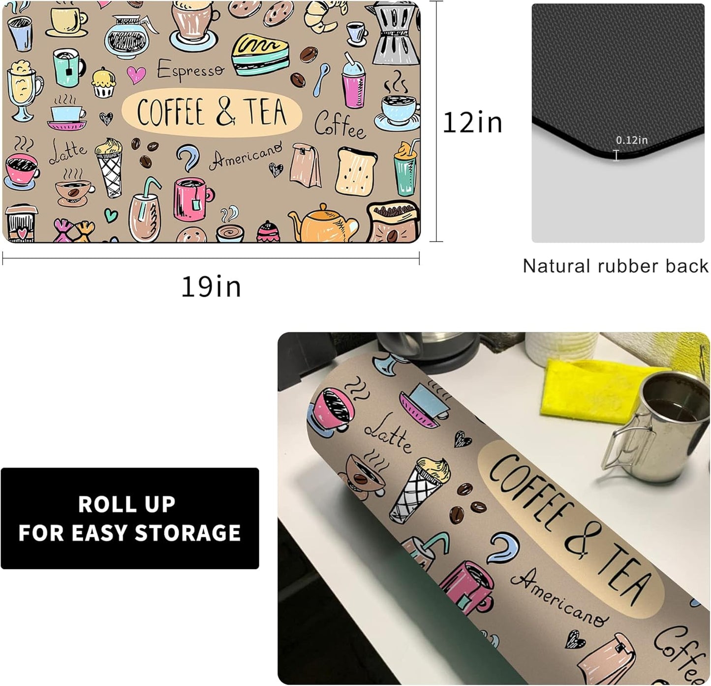 Fun Coffee Machine Mat-Espresso Tray for Coffee Bar Under Coffee Pot Mat, Coffee Maker Mat for Countertop, Dish Drying Mat, Coffee Mat, Absorbent Mat, Kitchen Counter Drying Pad