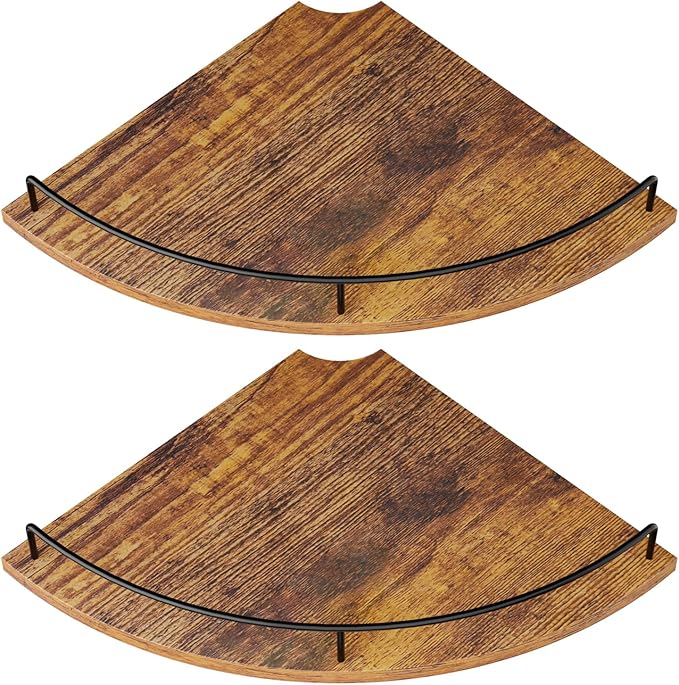 Corner Floating Shelves, Rustic Brown Wood, Wall Mount Storage by FNBAR