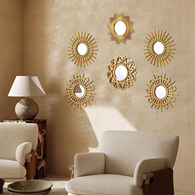 Namalu 6 Pcs Sunburst Mirror for Wall Decor, Small Circle Sun Espejos - Image 5