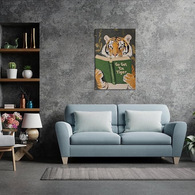 ALMLZL Funny Tiger Reading Book Wall Art Motivational Animal Reading Canvas - Image 3