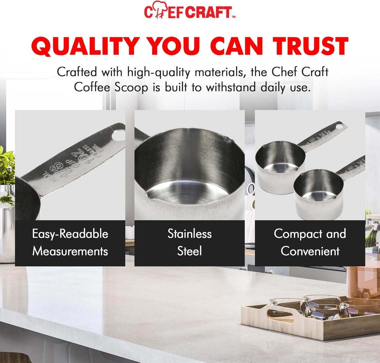 Chef Craft Select Coffee Measurer, 4 inch 2 tbsp, Stainless Steel (Pack of 2)