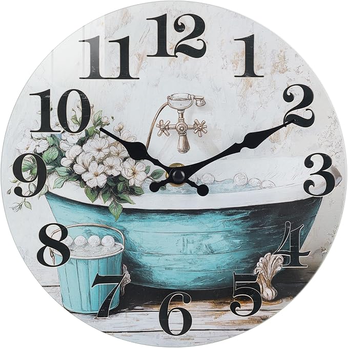 Silent Wall Clocks for Bathroom, Rustic Style Waterproof Glass Wall Clock for by HorizentWallClock