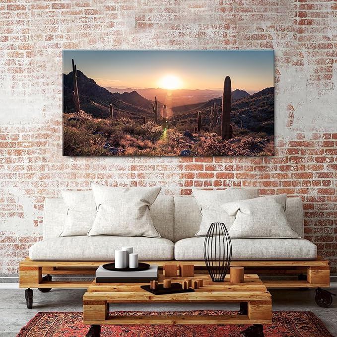 Mountain Wall Art Sunset Cactus Wall Decor Arizona Sonoran Desert Canvas - Image 2