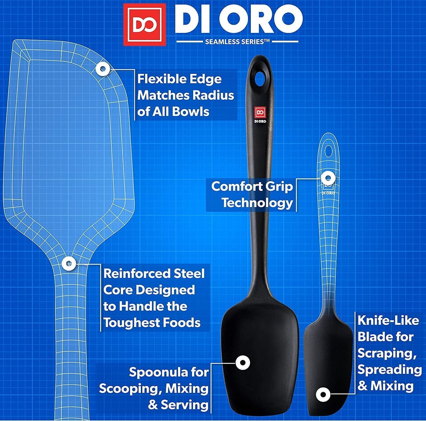 DI ORO Silicone Spatula Set - Rubber Kitchen Spatulas for Baking, Cooking, & Mixing - 600°F Heat-Resistant & BPA Free Silicone Scraper Spatulas for Nonstick Cookware - Dishwasher Safe (5pc, Black)