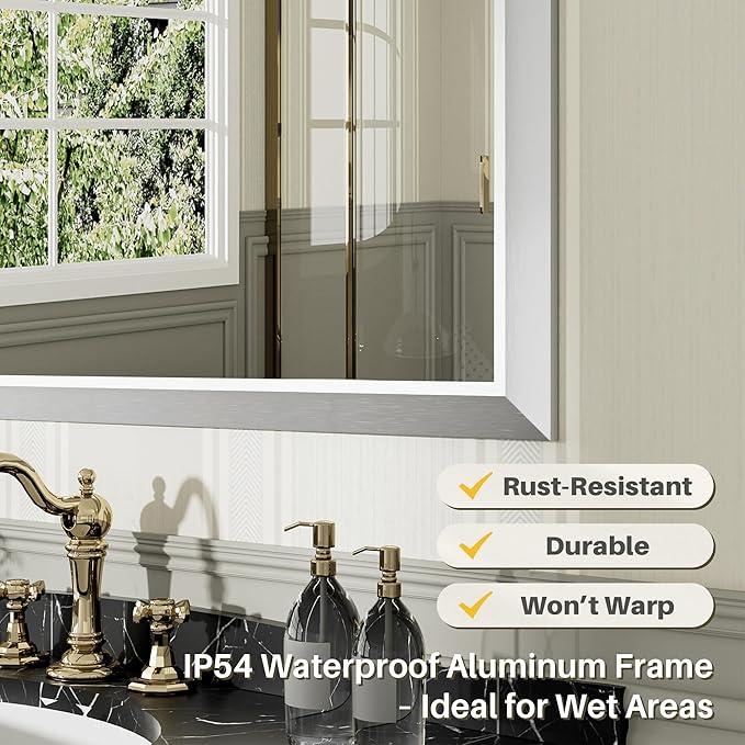 48x36 Inch Brushed Silver Bathroom Mirror - Image 3