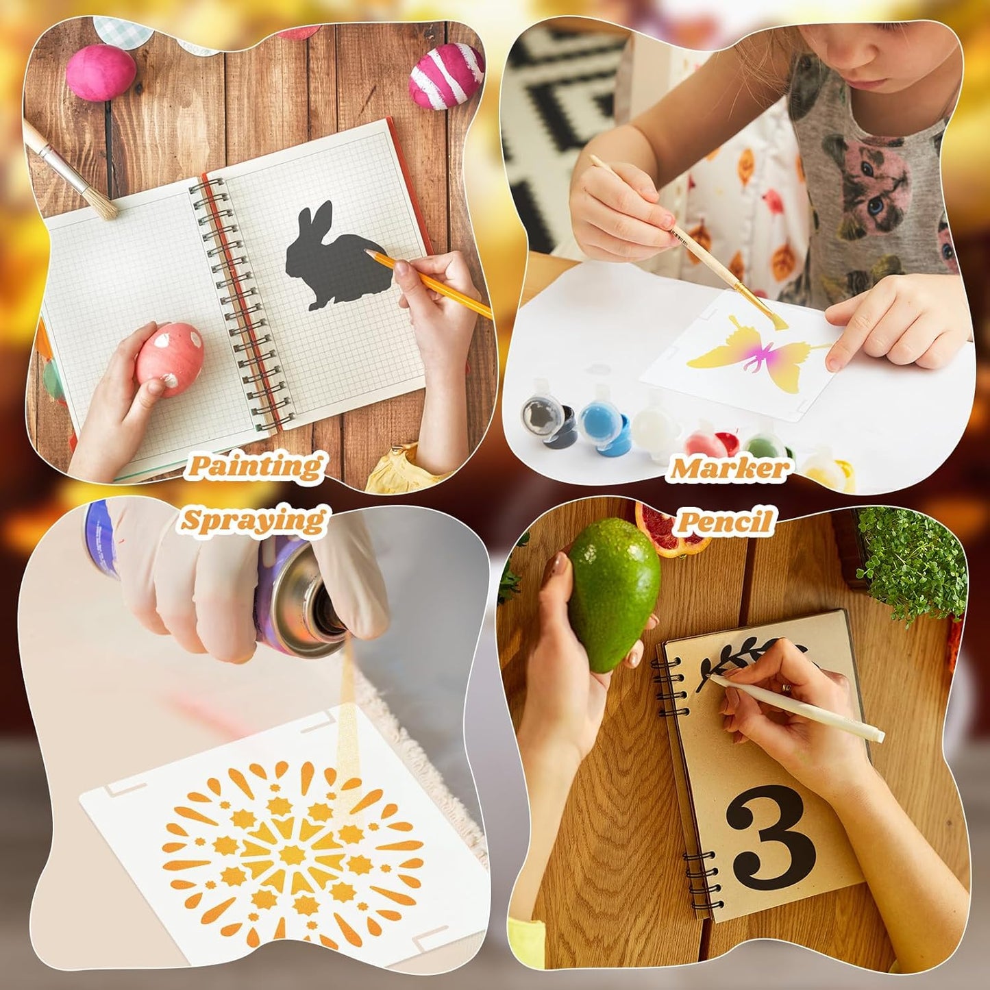 100 Pcs Stencils for Painting on Wood Reusable Stencil Crafts Drawing Templates Holiday Wall Paper for DIY Scrapbook Home 2 x 2 Inch(Alphabet Style)